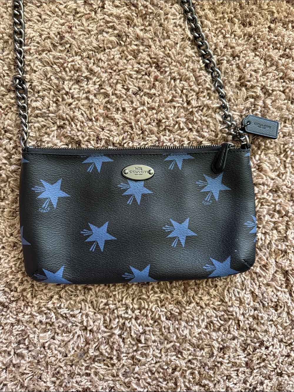 Coach Black Leather Crossbody with Blue Star Print